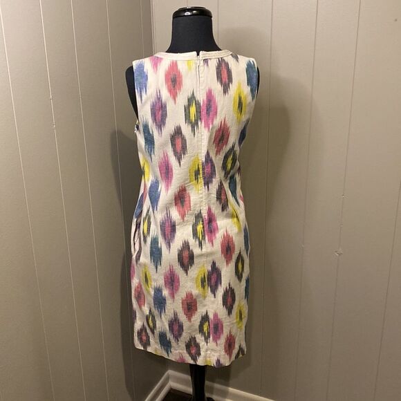 J Crew Ivory Watercolor Ikat Shift Dress Size 0 Embroidered Sleeveless Linen - Picture 5 of 7